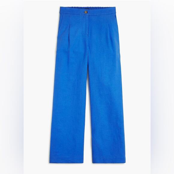 NWT J. Crew Factory Linen-Blend Pleated Wide Leg Crop Pant Blue Size 10 - Picture 1 of 11